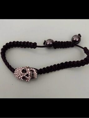 Black Macramé Bracelet with Crystal Skull Accent